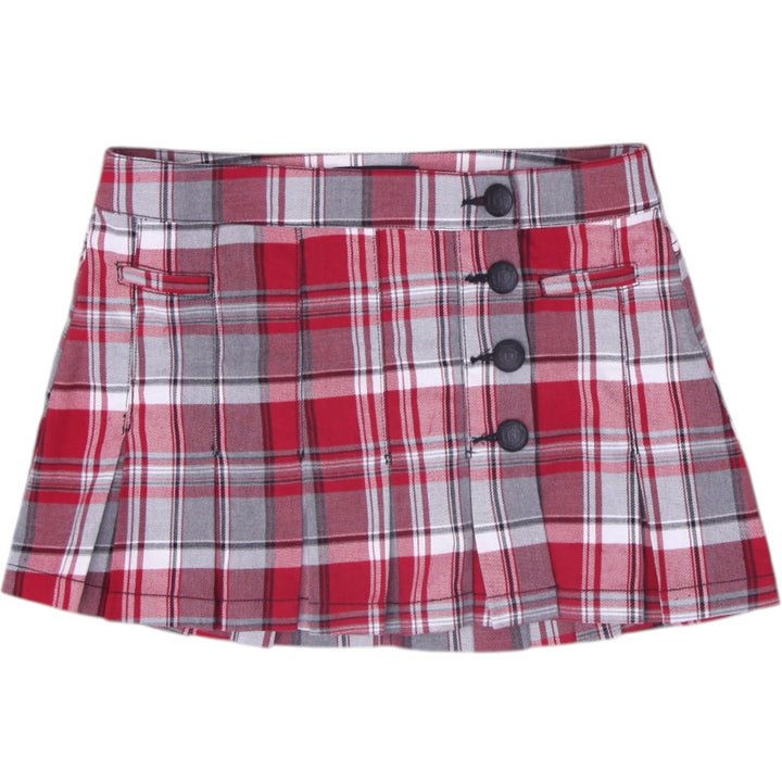 Y2K Ladies Guess Plaid Pleated Button Mini Skirt Size 28