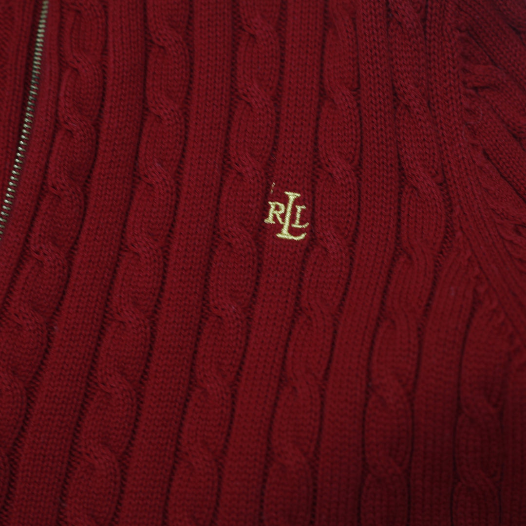 Ladies Ralph Lauren Sweater Red Cable Knit Full Zip