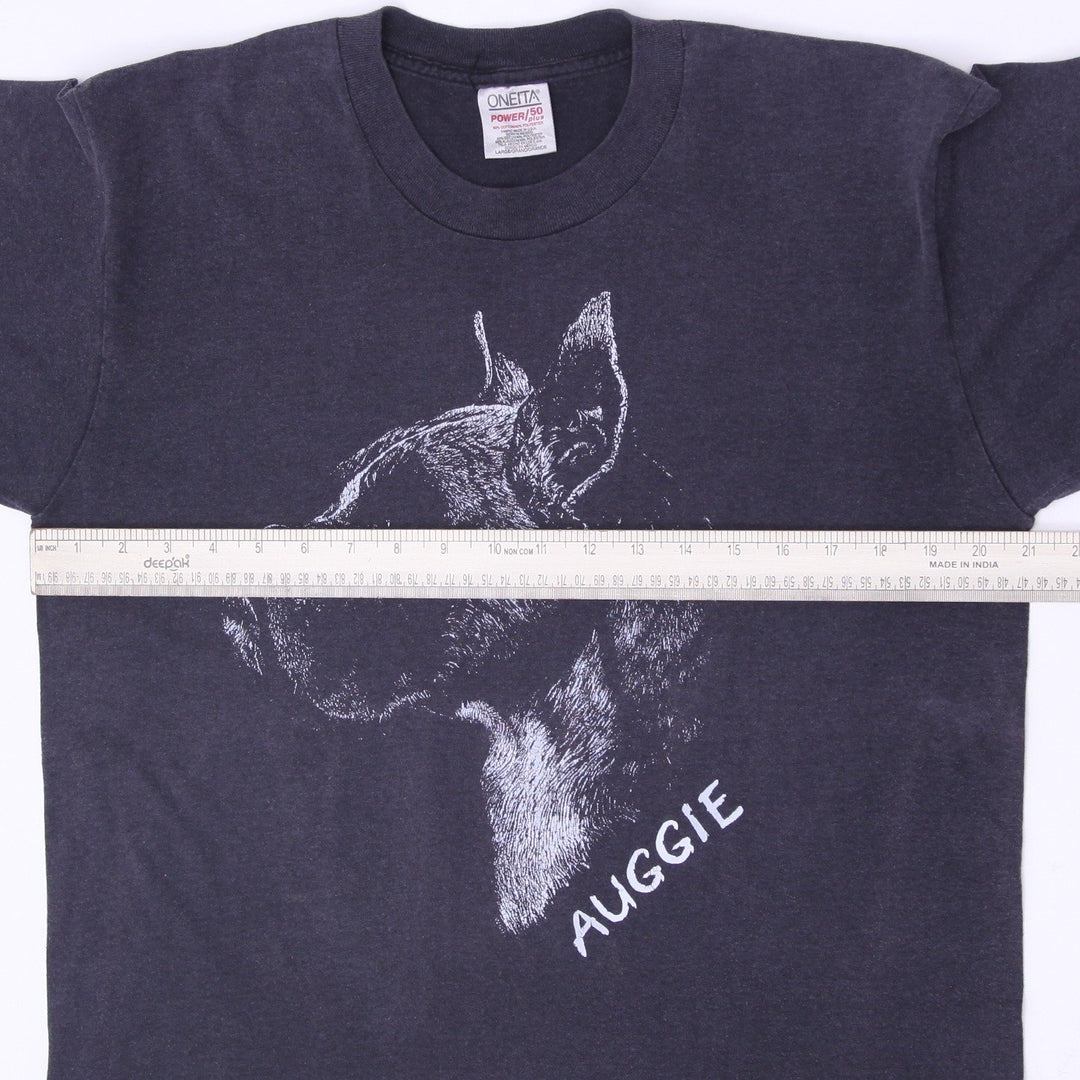 Vintage 90s Mens Oneita Boxer Dog "Auggie" Graphic T-Shirt Size L