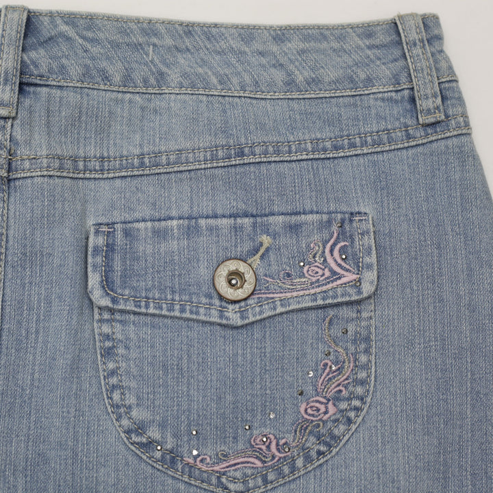 Y2K Ladies SO Wear It Declare It Light Wash Denim Mini Skirt Size 9