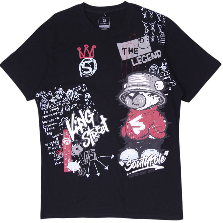 Y2K Mens Southpole Graphic T-Shirt Black Size L