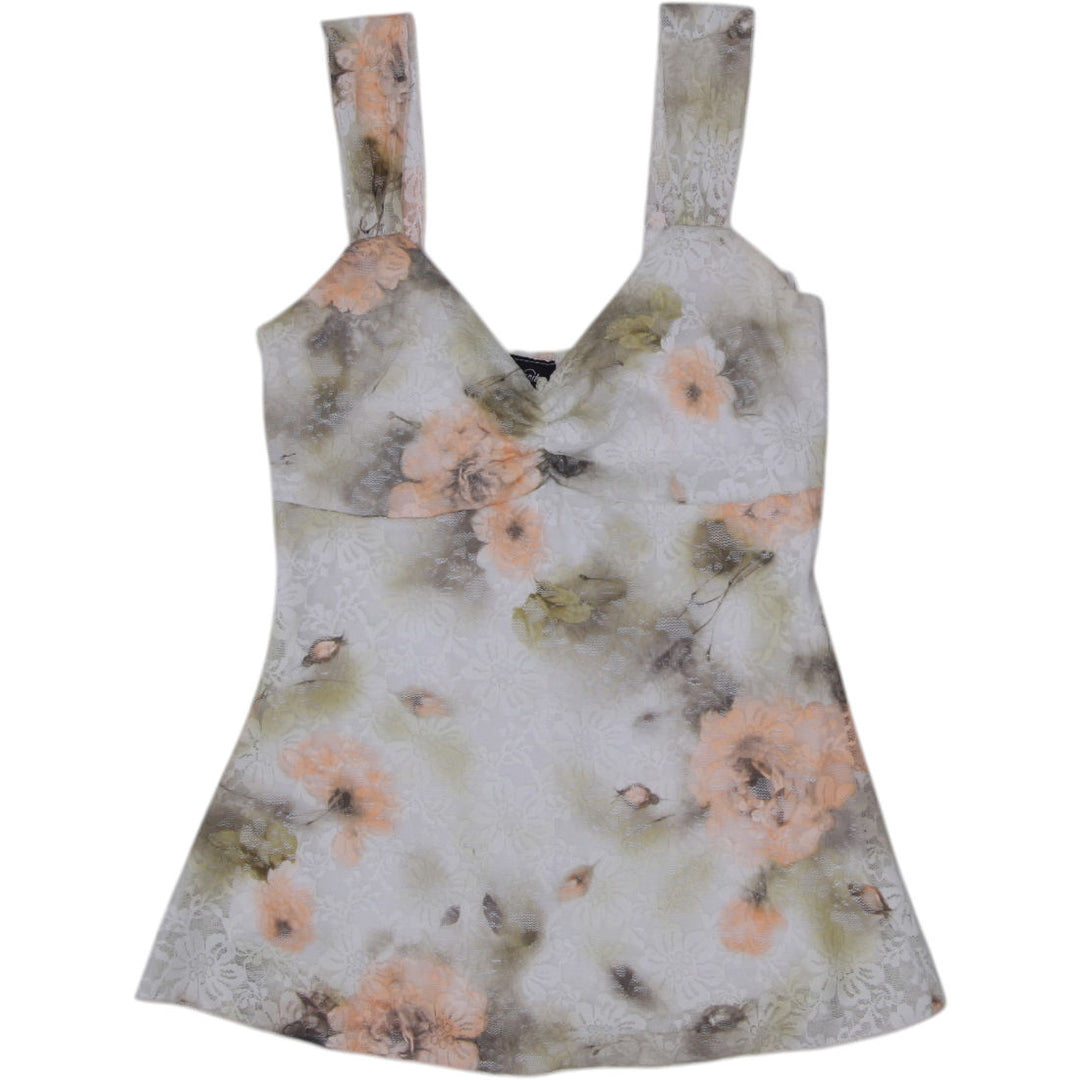 Y2K Ladies Vanity Floral Lace Overlay Cami Top Made in USA Size