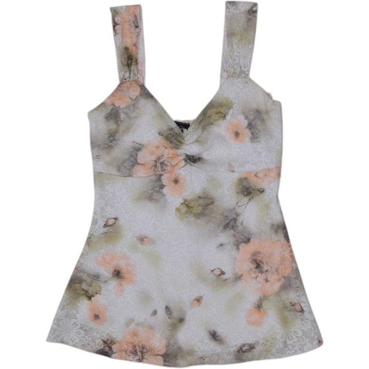 Y2K Ladies Vanity Floral Lace Overlay Cami Top Made in USA Size