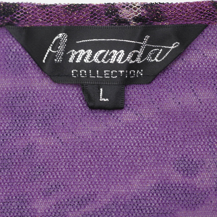 Y2K Ladies Amanda Collection Purple Leopard Mesh Layered Faux Wrap Top Size L