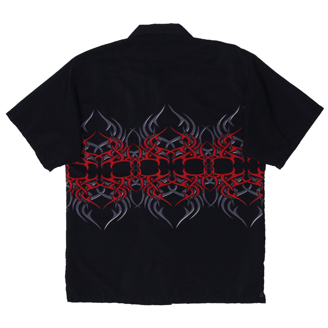 Mens Red Flames Button Up Short Sleeve Shirt - Fashion Rerun Vintage Migration_Shirt