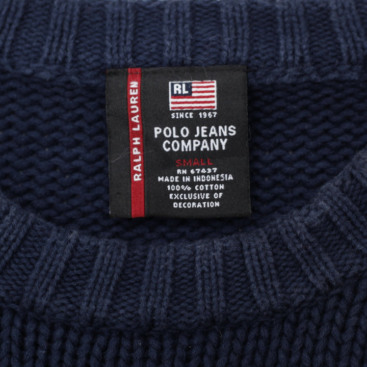 Vintage Navy Polo Ralph Lauren American Flag Embroidered Stars Knit Sweater S