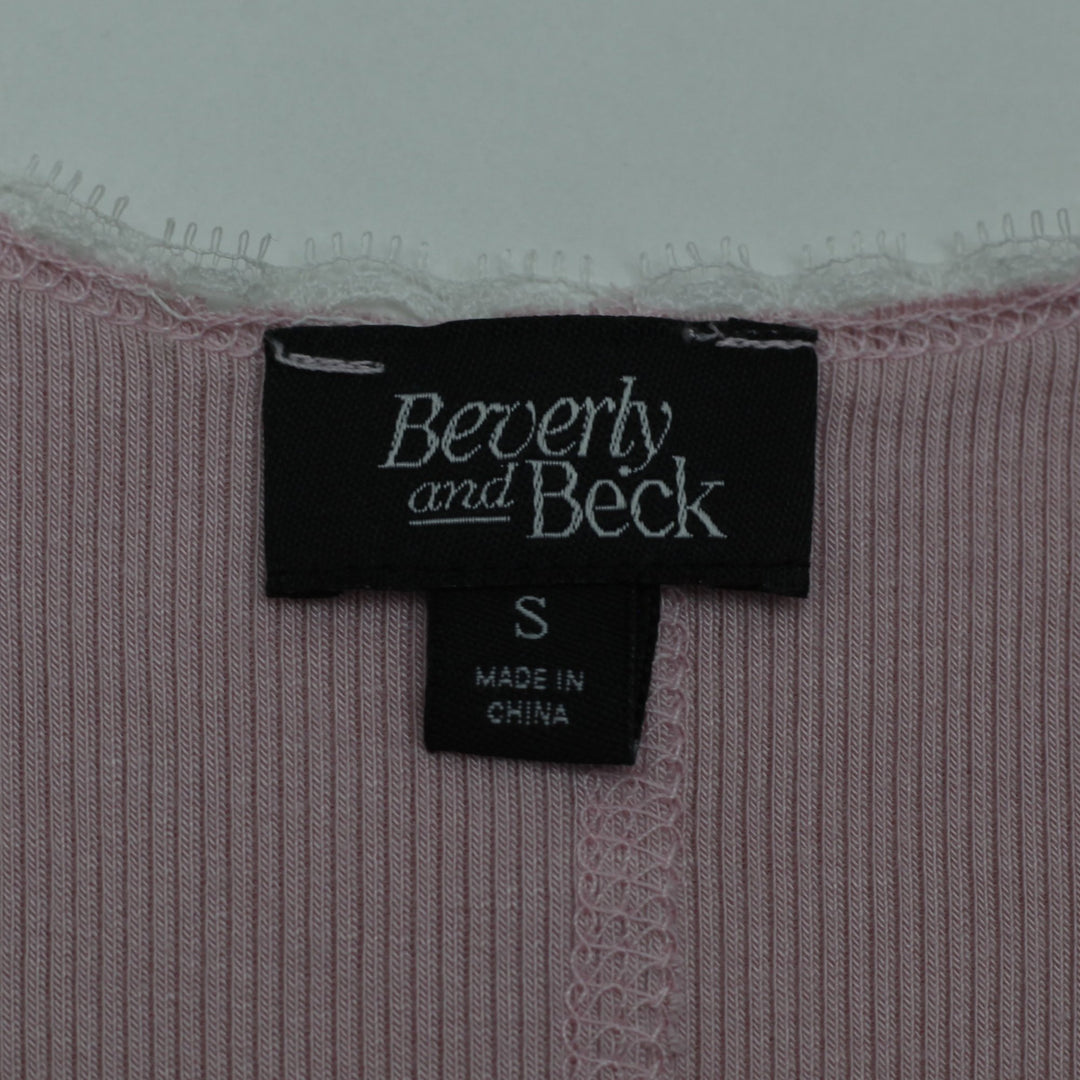 Y2K Ladies Beverly and Beck Tank Top Pink Lace Trim Ribbed Size S