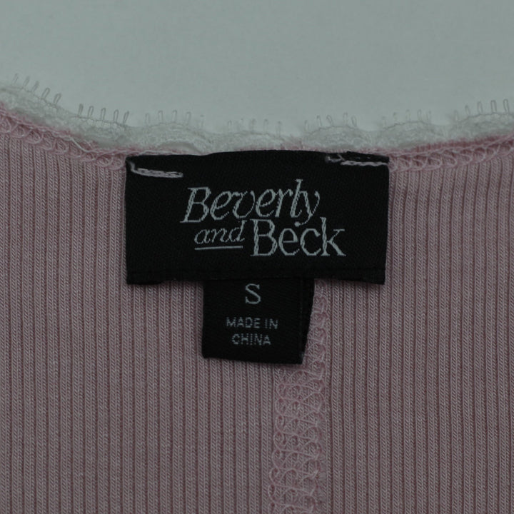 Y2K Ladies Beverly and Beck Tank Top Pink Lace Trim Ribbed Size S