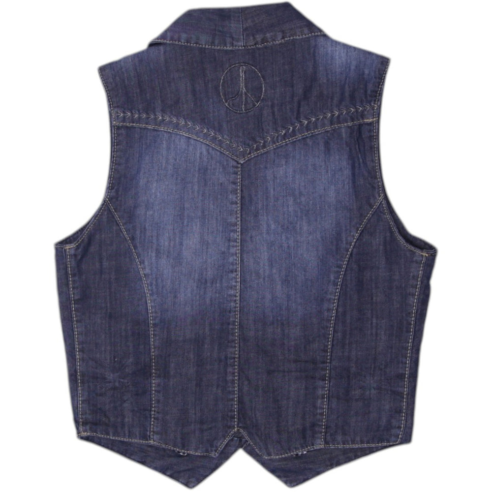 Y2K Ladies Blue Buttons Pocket Detail Denim Vest Size 38 | Migration_Y2K Tops - Side View | Fashion Rerun
