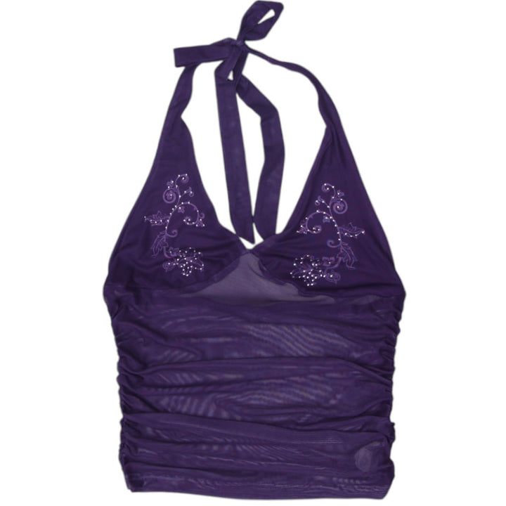 Y2K Ladies Romwe Halter Mesh Purple Top M | Migration_Y2K Tops | Fashion Rerun