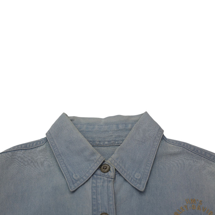 Vintage Ladies Harley Davidson Denim Shirt Light Blue Embroidered Logo