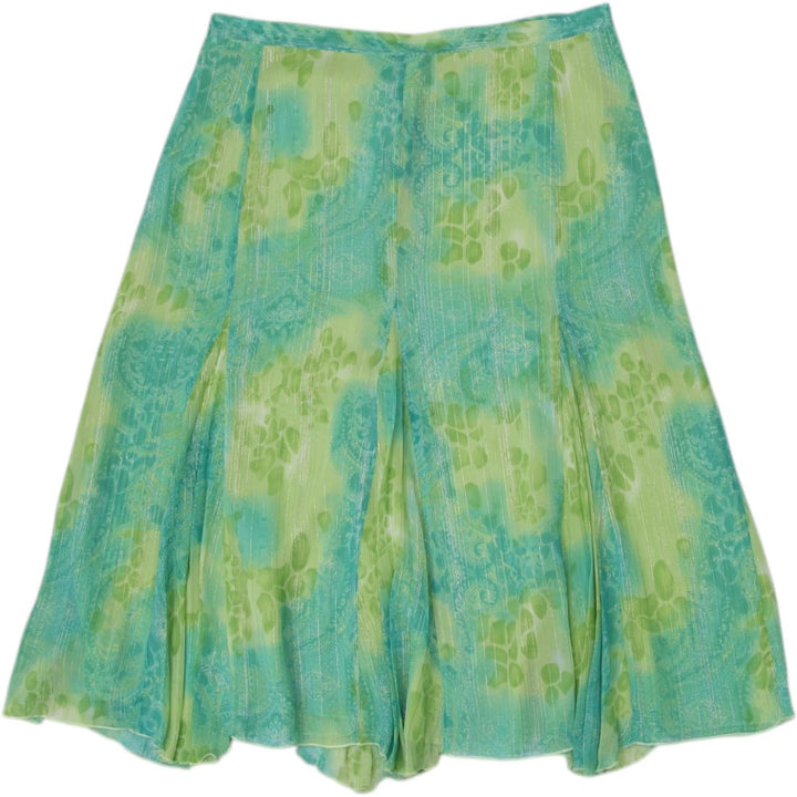 Y2K Ladies Green Floral Lightweight Bohemian Midi Skirt Size M