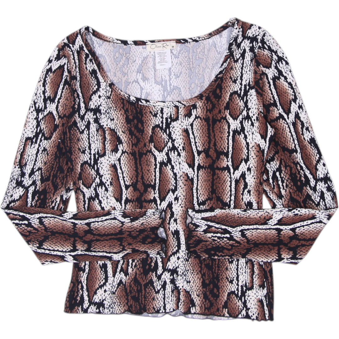 Y2K Ladies Olivia Rae Snakeskin Long Sleeve Top Size S Made in USA