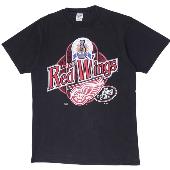 Vintage 1995 Detroit Red Wings Western Conference Champs T-Shirt Size L