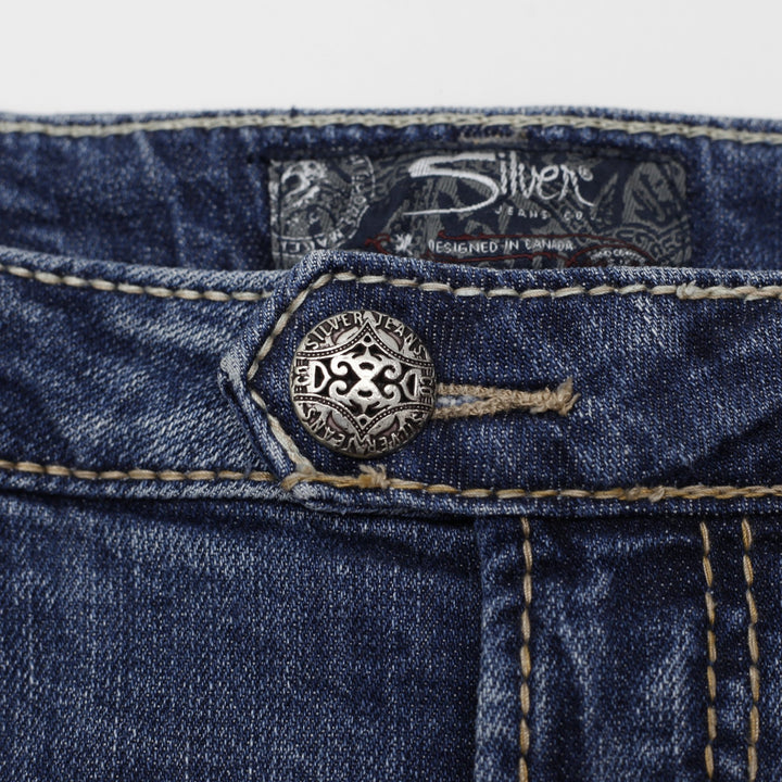 Y2K Ladies Silver Mini Skirt Blue Distressed Denim