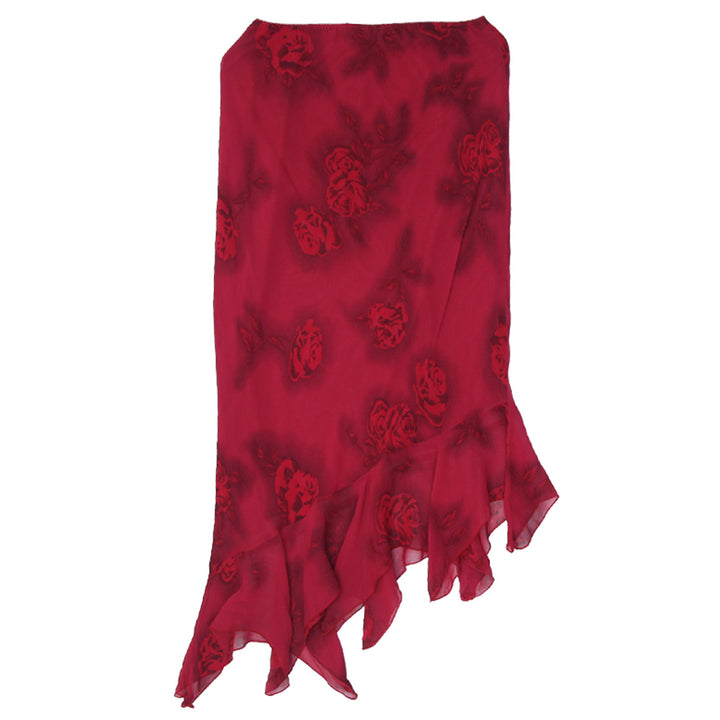 Y2K Ladies Blue Emotion Red Floral Skirt