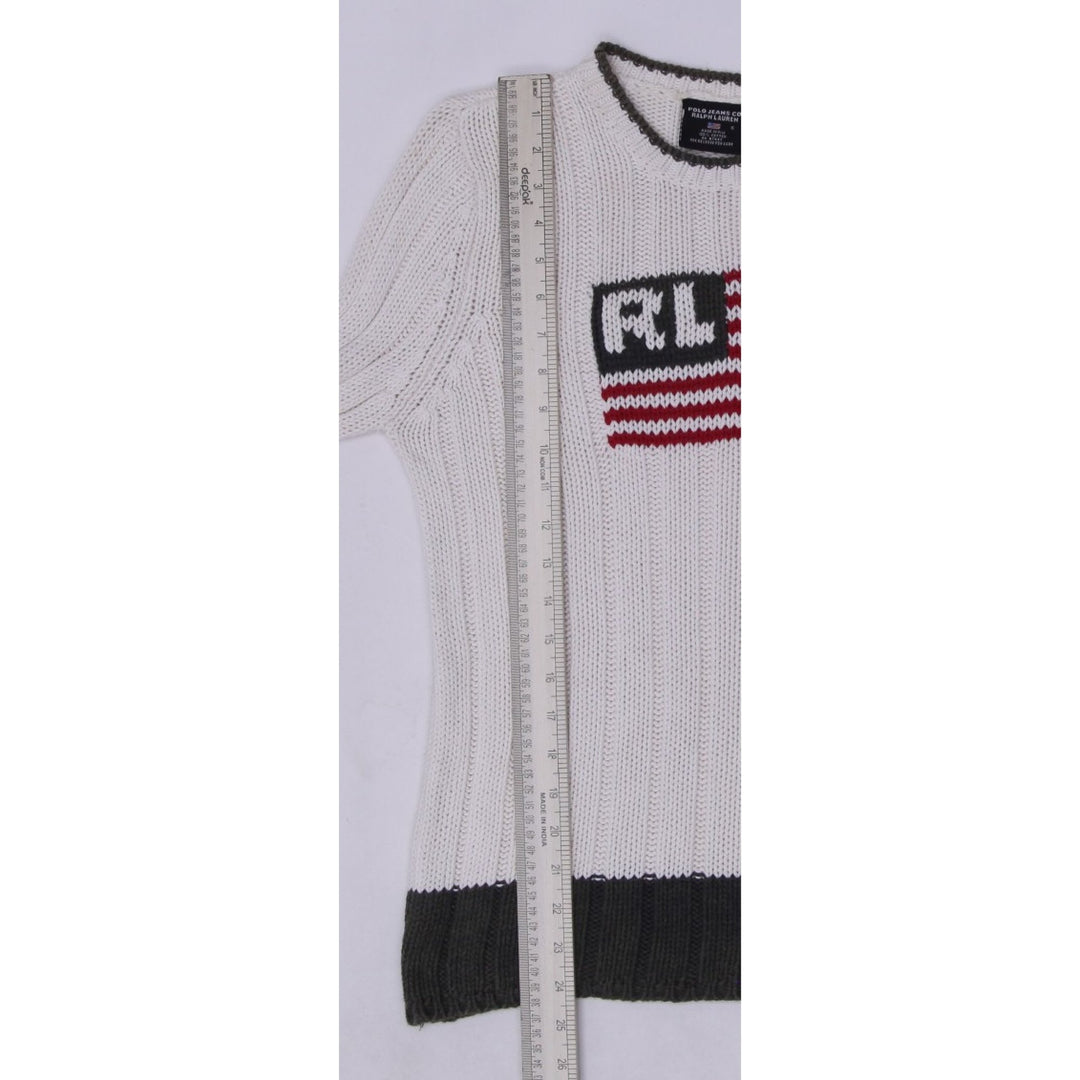 Vintage Ladies Polo Ralph Lauren U.S. Flag Cotton Knit Sweater Small