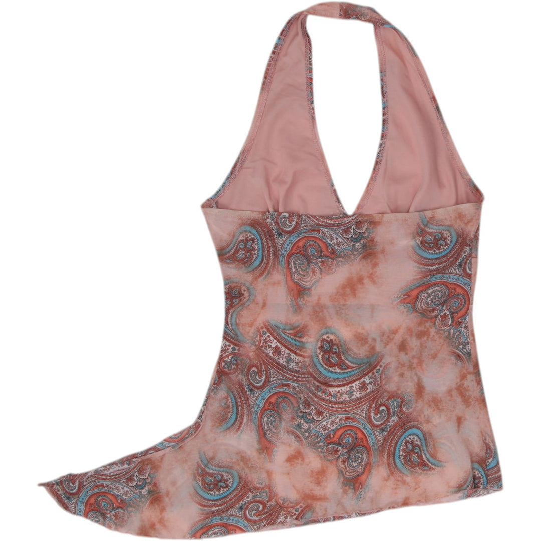 Y2K Ladies Paisley V-neck Boho Halter Top Size S | Migration_Y2K Tops - Side View | Fashion Rerun