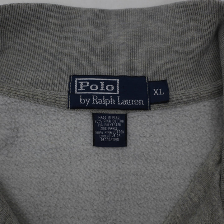 Vintage Mens Polo Ralph Lauren Sweatshirt Gray 1/4 Zip Pima Cotton XL