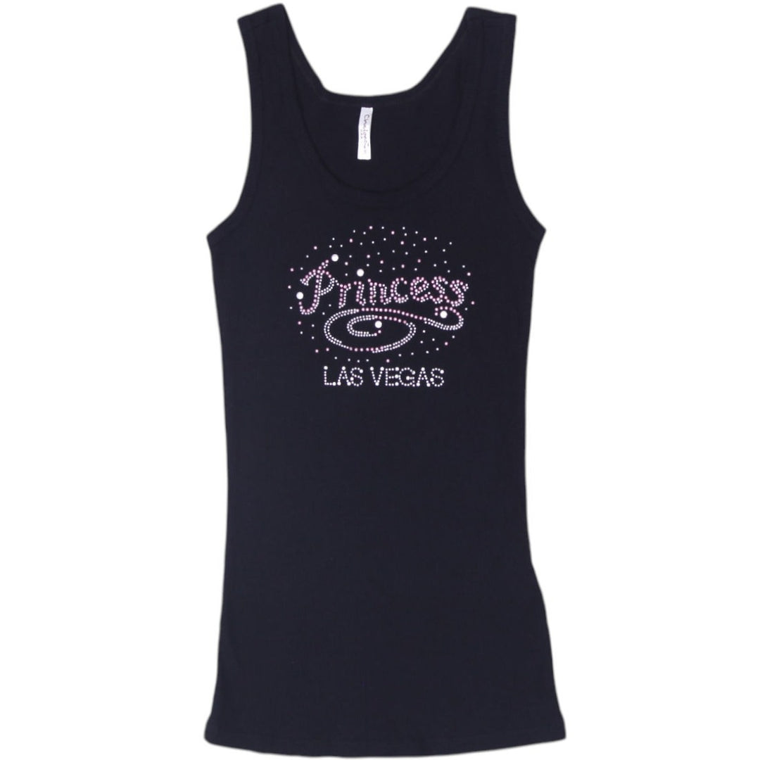 Y2K Ladies Chelonci Princess Las Vegas Rhinestone Ribbed Tank Top Size S