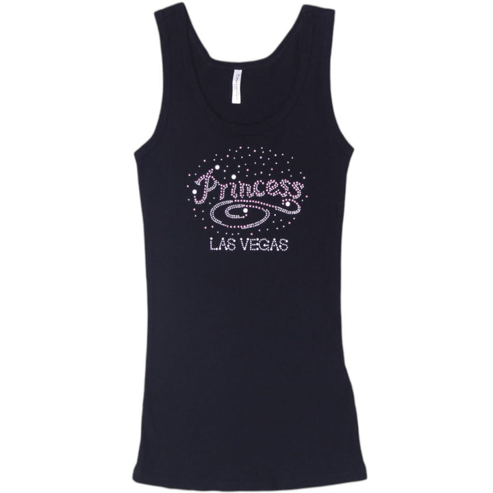 Y2K Ladies Chelonci Princess Las Vegas Rhinestone Ribbed Tank Top Size S