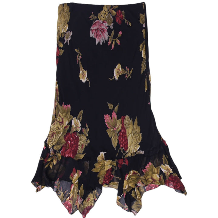 Y2K Ladies Nostalgia Skirt Black Floral Ruffle Trim Size L