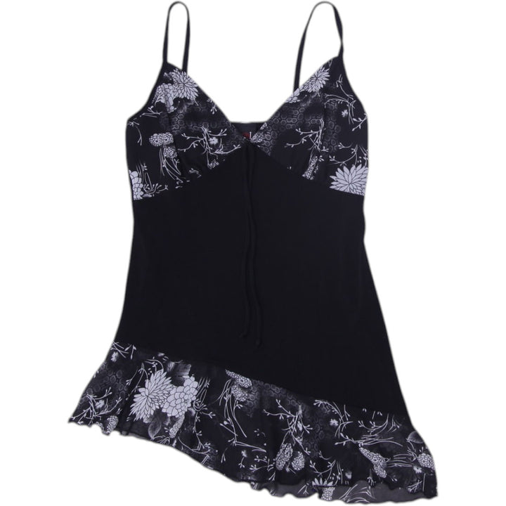 Y2K Ladies Camisole Black Floral Lace Trim Size XS