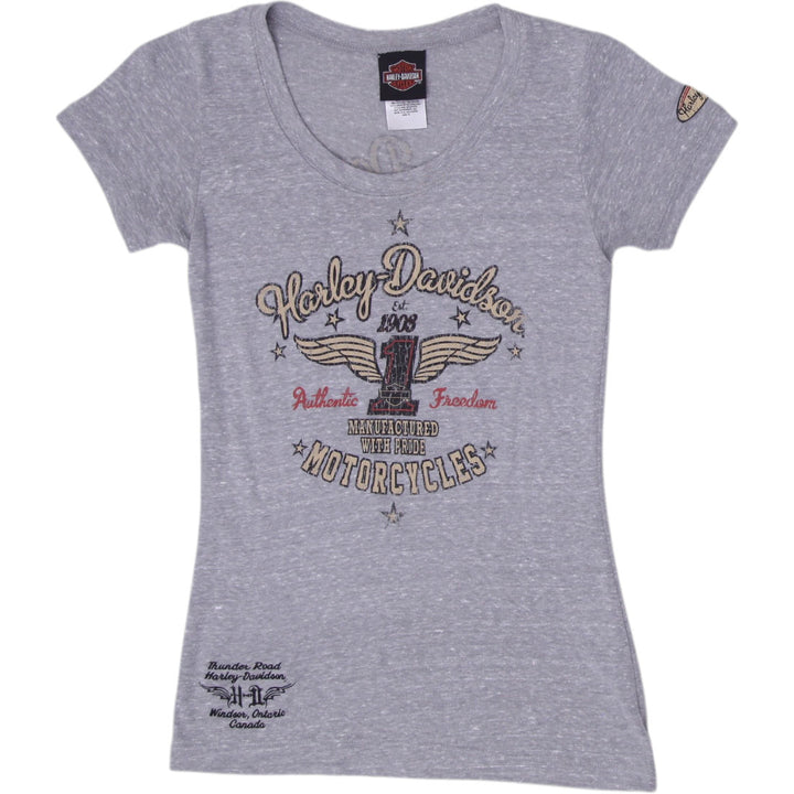 Ladies Harley Davidson T-Shirt Gray Graphic Casual Motorcycle Size M