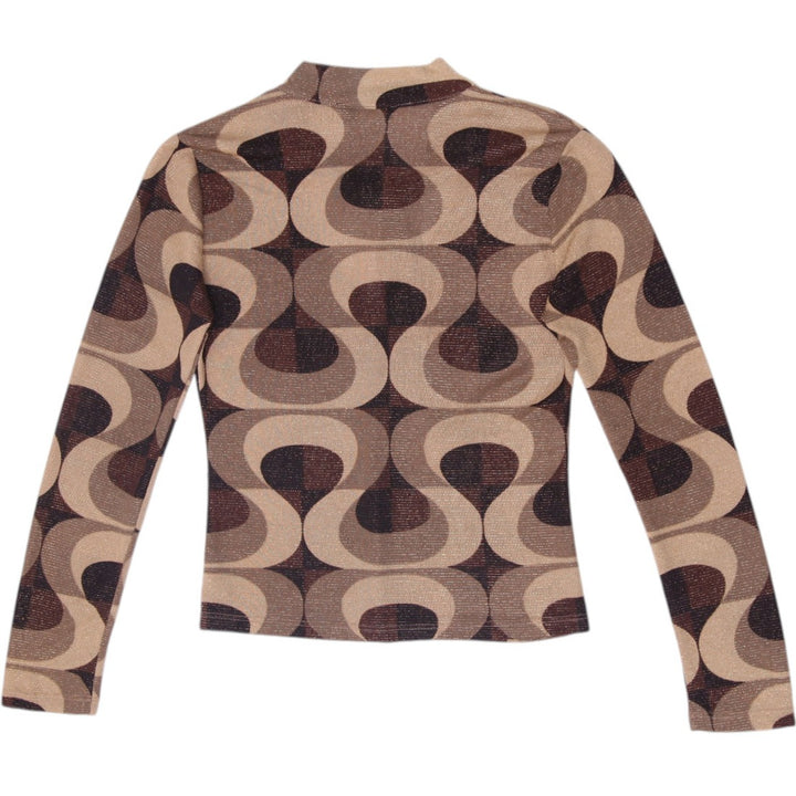 Y2K Ladies Andres Metallic Lurex Groovy Geometric Swirl Long Sleeve Top Size S