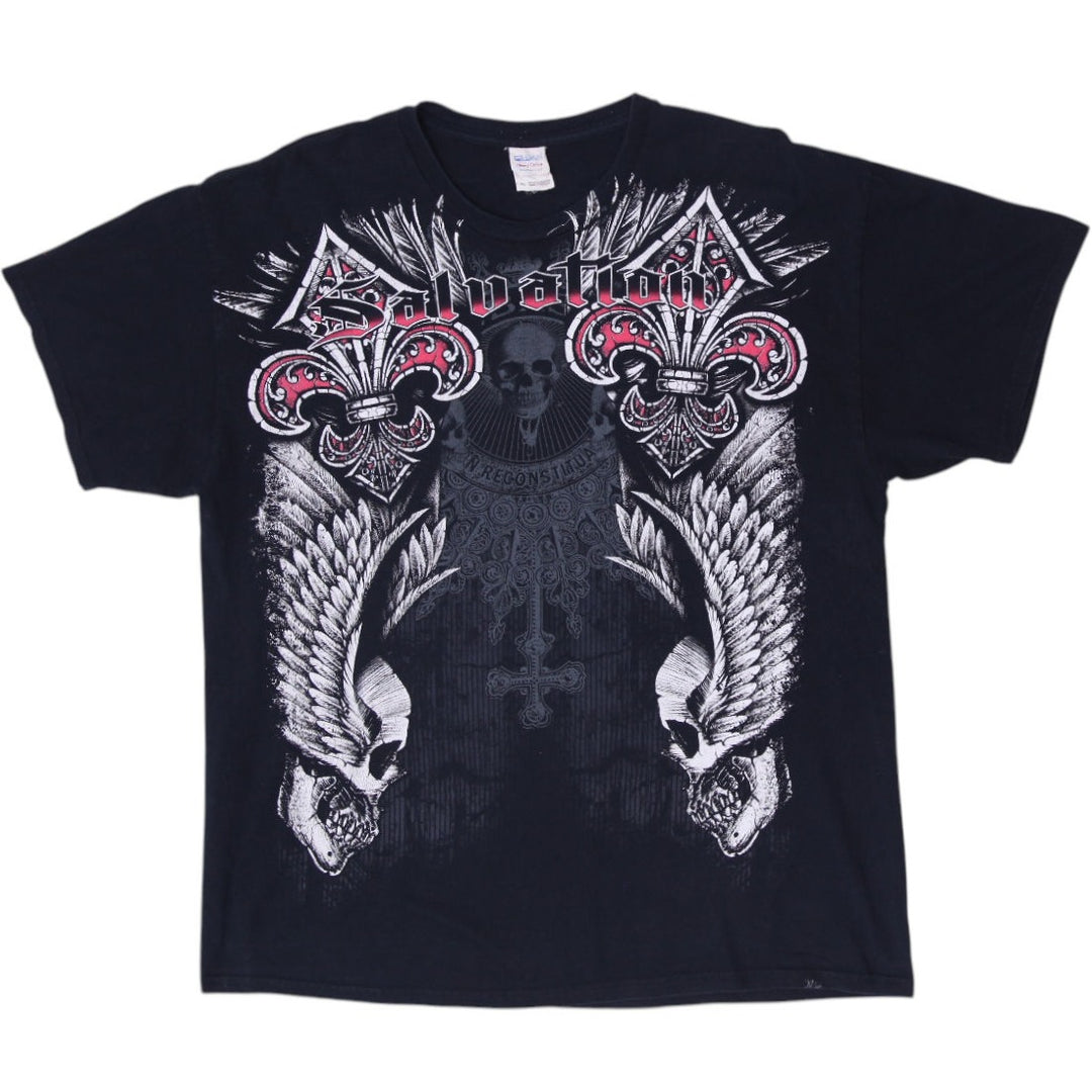 Y2K Mens Gildan Black Salvation Graphic Skulls T-Shirt Size XL
