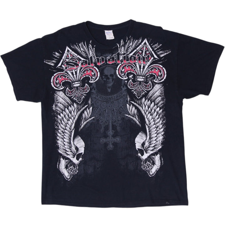 Y2K Mens Gildan Black Salvation Graphic Skulls T-Shirt Size XL
