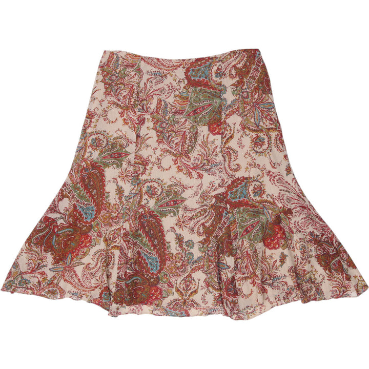 Y2K Ladies American Living Boho Paisley Midi Skirt Cotton Flounce Hem