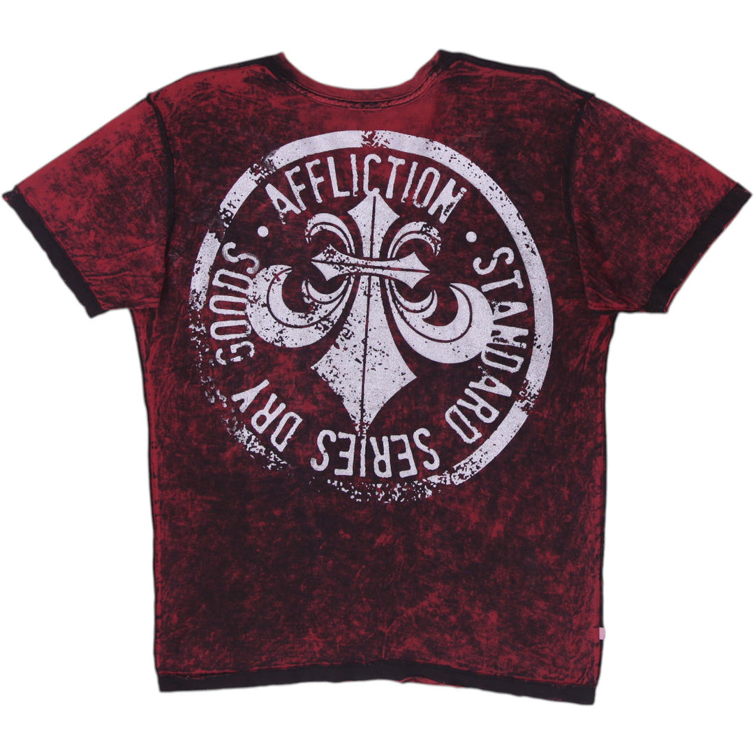 Y2K Mens Affliction Standard Series Reversible Graphic Tee Red Black Lava Wash
