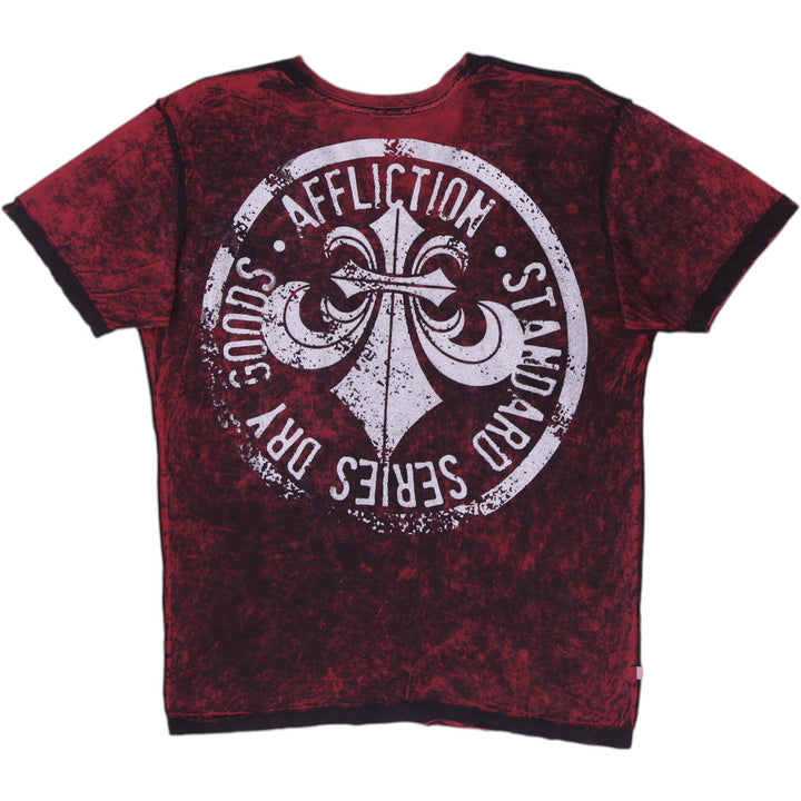 Y2K Mens Affliction Standard Series Reversible Graphic Tee Red Black Lava Wash