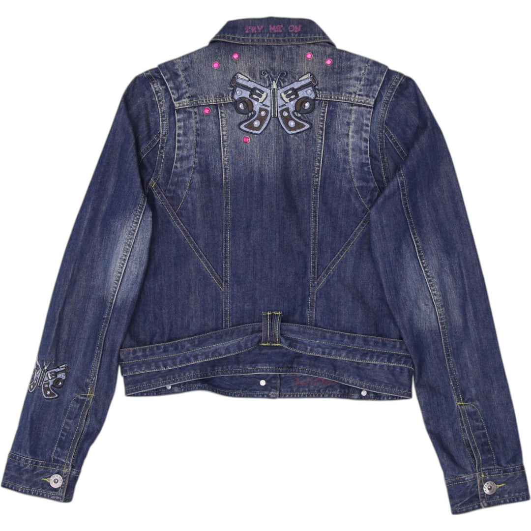 Y2K Ladies Toi & Moi Embroidered Patch Denim Jacket