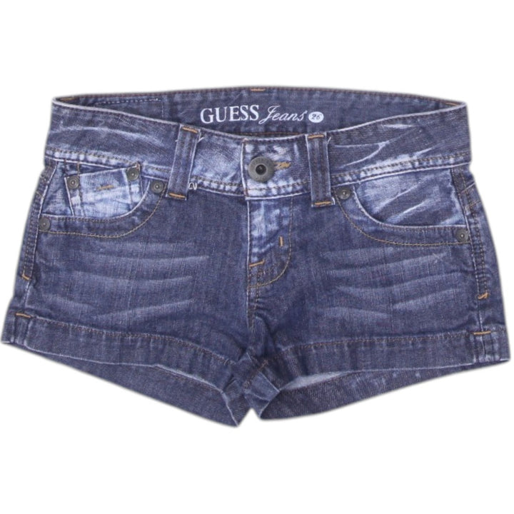Y2K Ladies Guess Jeans Washed Blue Distressed Denim Shorts Size S
