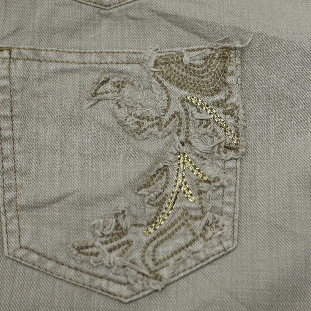Y2K Ladies Casual Mini Skirt Green Embroidered Denim