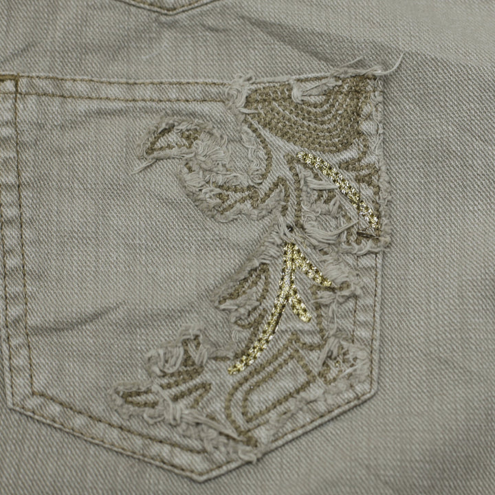 Y2K Ladies Casual Mini Skirt Green Embroidered Denim