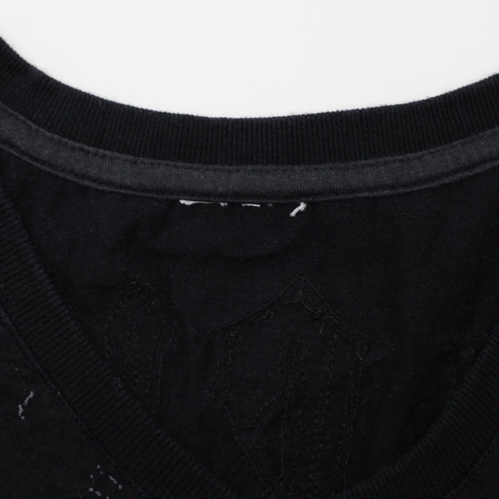 Y2K Mens Black Graphic T-Shirt V-Neck Edgy Style