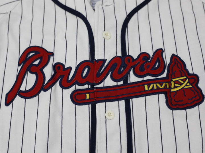 Vintage 1990s Atlanta Braves Baseball Pinstriped Button Jersey XL | Migration_Jerseys - Detail View | Fashion Rerun