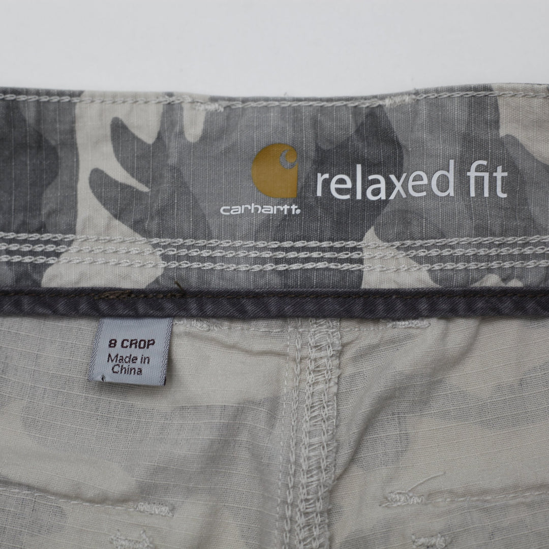 Ladies Carhartt Snow Camo Ripstop Cropped Cargo Pants Size 8