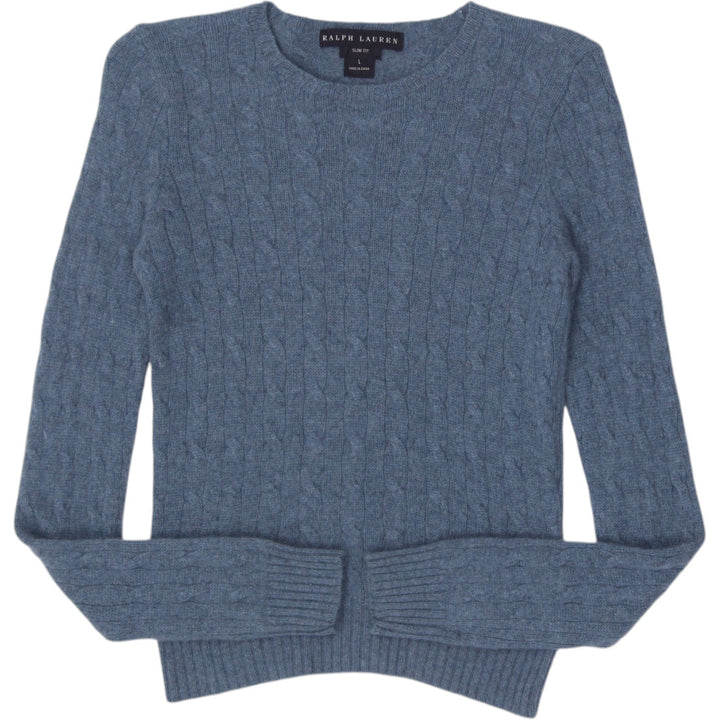 Vintage Ladies Ralph Lauren Slim Fit Cable Knit 100% Cashmere Sweater