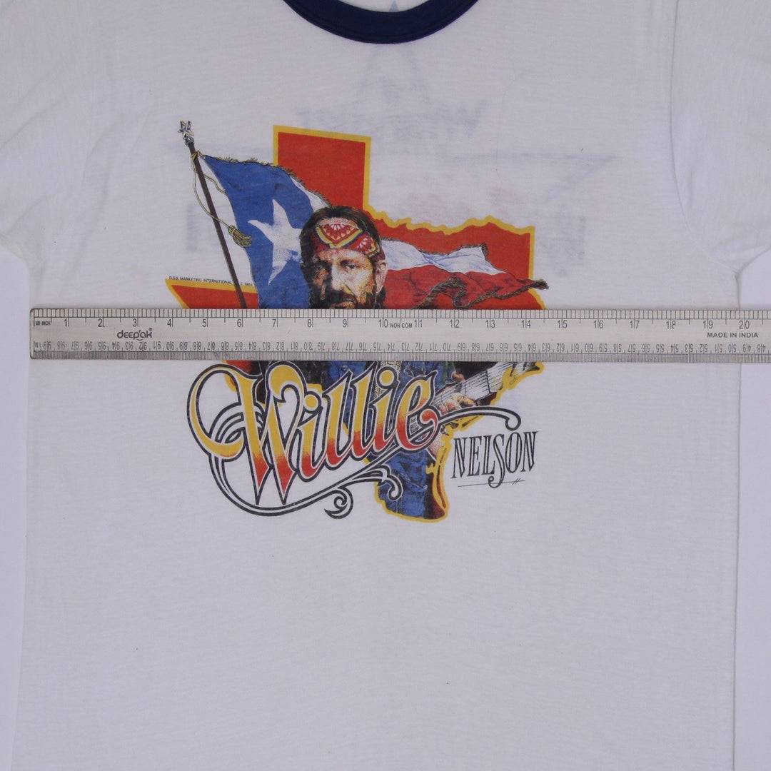 Rare Vintage 1984 Willie Nelson & Family Tour Ringer T-Shirt Screen Stars Tag Made In USA Size XL