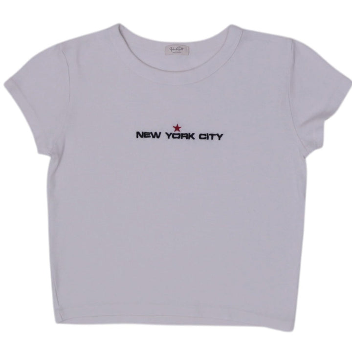 Y2K Ladies John Galt T-Shirt White NYC Graphic Tee