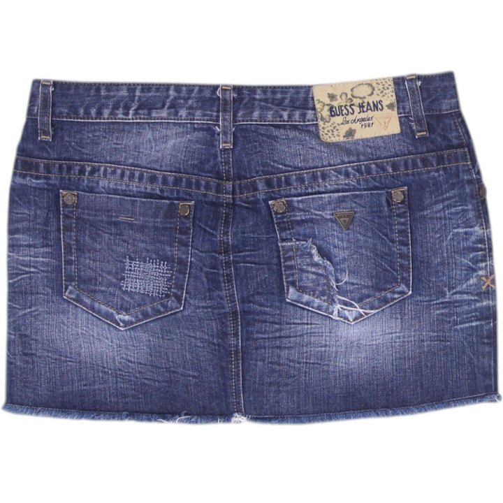 Y2K Ladies Guess Jeans Skirt Blue Denim Distressed Style Size 27