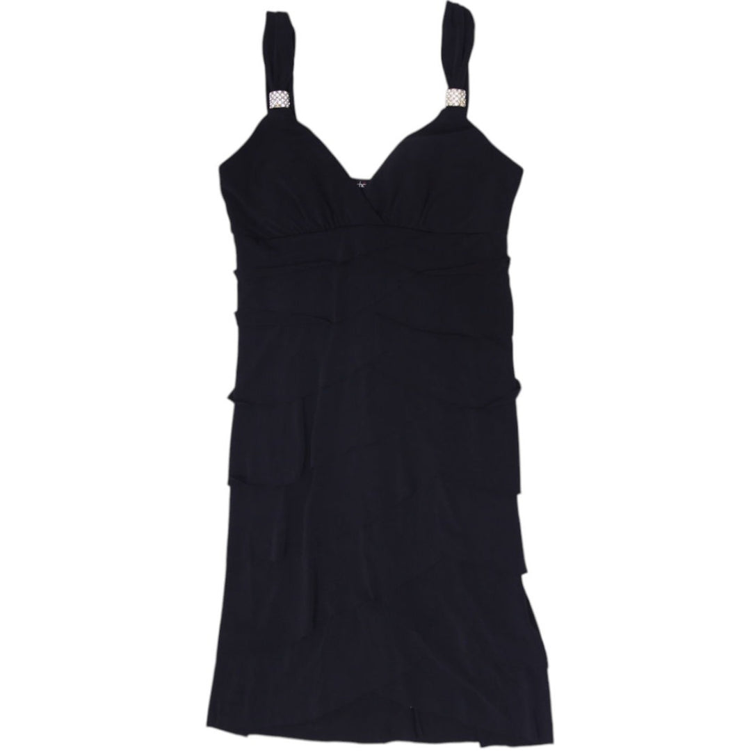 Y2K Ladies Le Chateau Tiered Ruffle Rhinestone Strap Mini Dress