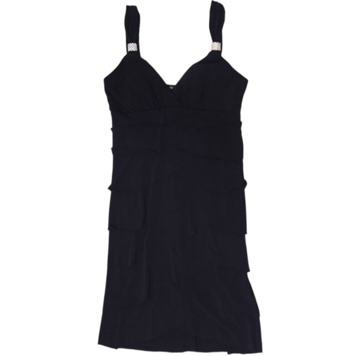 Y2K Ladies Le Chateau Tiered Ruffle Rhinestone Strap Mini Dress