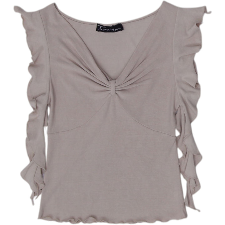 Y2K Ladies Lucy Paris Cascading Ruffle Sleeve Knit Top Lettuce Hem