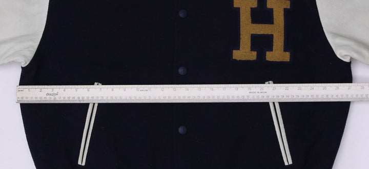 Vintage Tommy Hilfiger Varsity Jacket Navy Leather Sleeves Logo 88 XL | Migration_Jackets - View 7 | Fashion Rerun