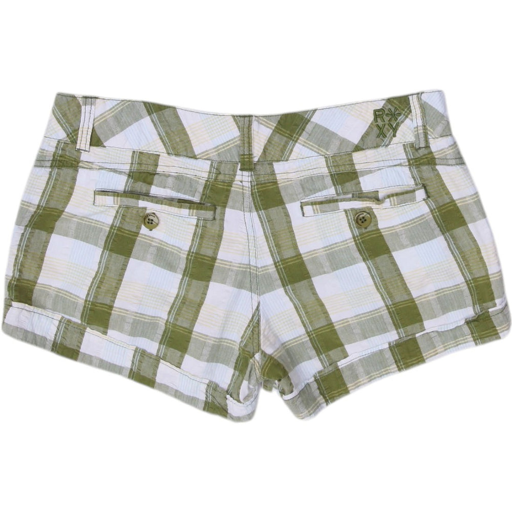 Y2K Ladies Bermudas Green Plaid Casual Shorts Size 9 | Migration_Shorts - Side View | Fashion Rerun